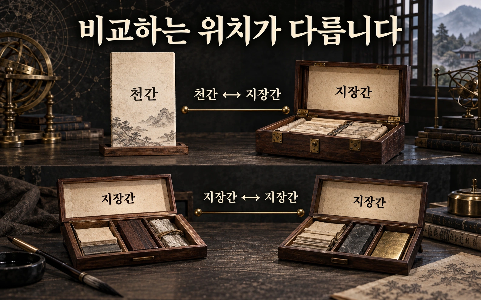 천간과 지장간의 비교, 지장간끼리의 비교를 분리한 두 층의 그림