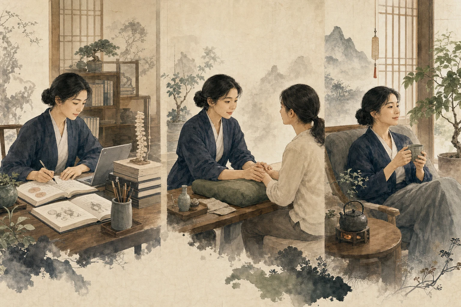 돌봄 지식을 배우고 타인을 돕고 난 뒤 스스로 휴식하는 천의성의 건강한 활용 장면