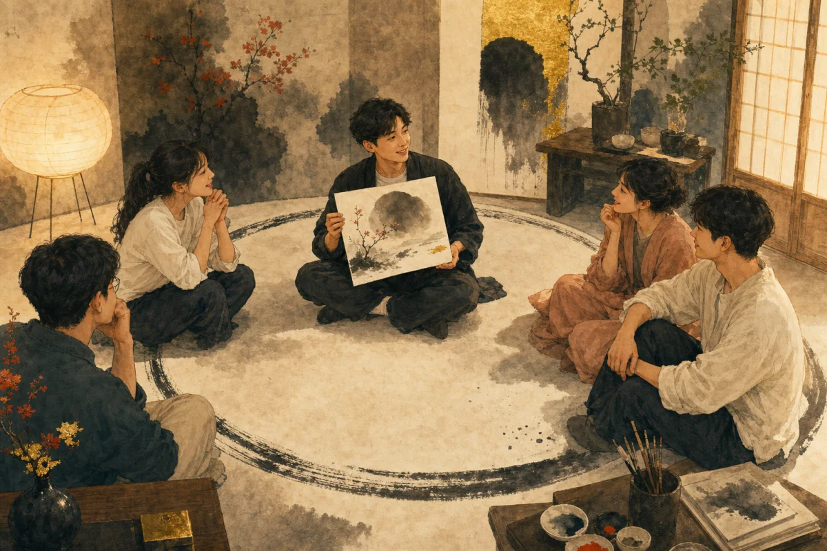 도화살의 매력을 사람들과 나누면서도 건강한 관계 경계를 지키는 모습