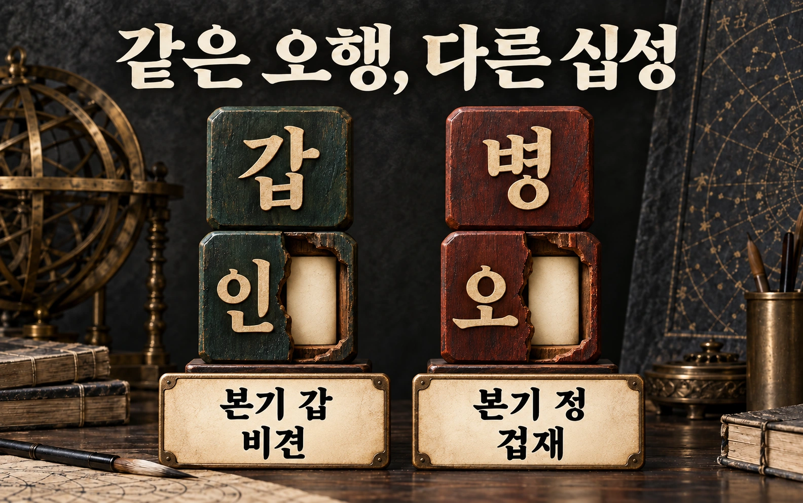 갑인의 본기 갑은 비견, 병오의 본기 정은 겁재라는 비교