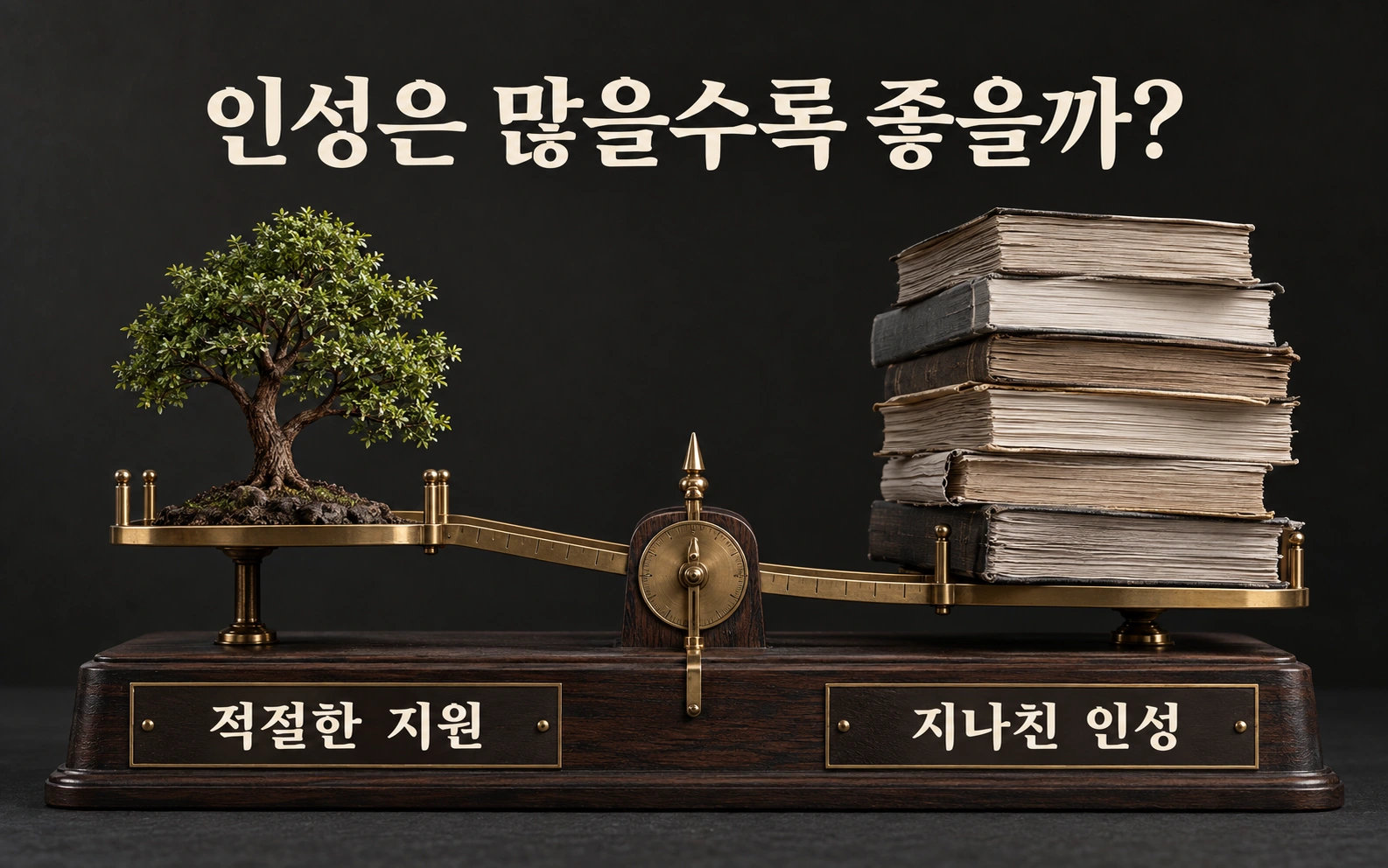 적절한 인성의 지원과 지나친 인성의 부담을 저울로 비교한 그림