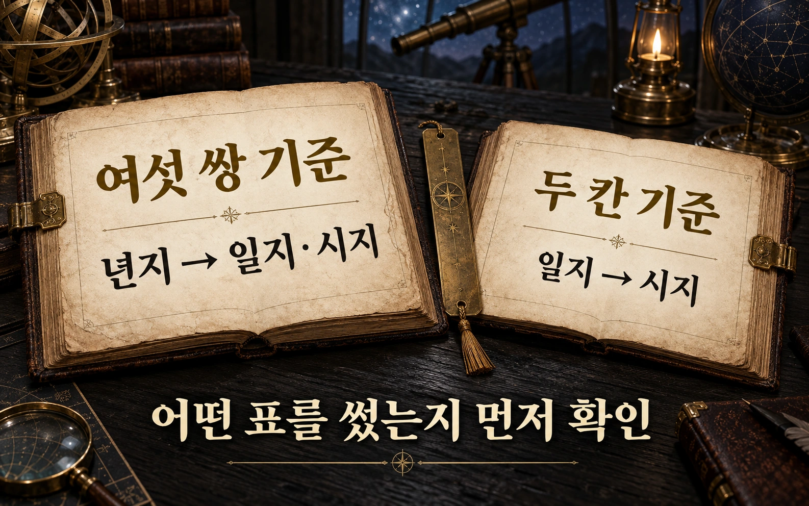 여섯 쌍 방식은 년지에서 일지 시지로, 두 칸 방식은 일지에서 시지로 확인하는 비교