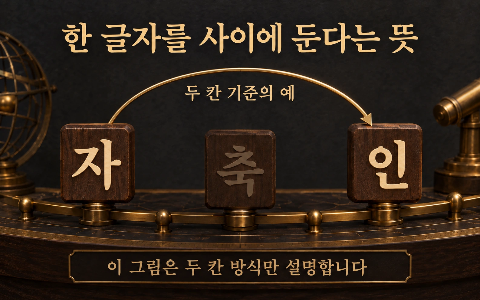 자 축 인 순서에서 축을 건너 자와 인을 연결한 두 칸 방식의 예