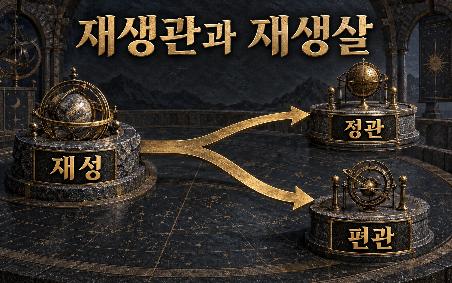 재성이 정관을 생하는 길과 편관을 생하는 길을 갈라 보여주는 도식