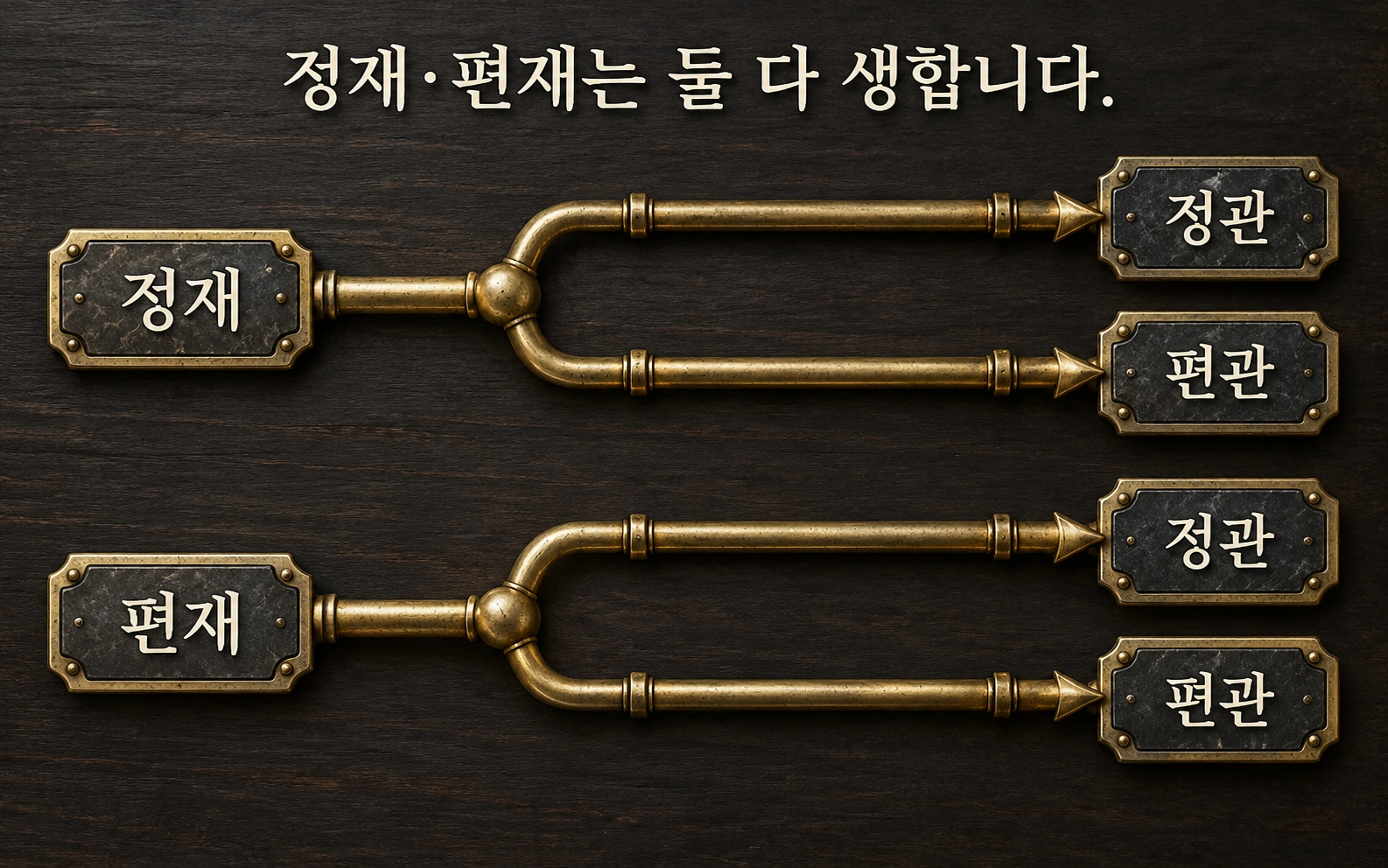 정재와 편재가 각각 정관과 편관의 오행을 생하는 네 갈래 관계