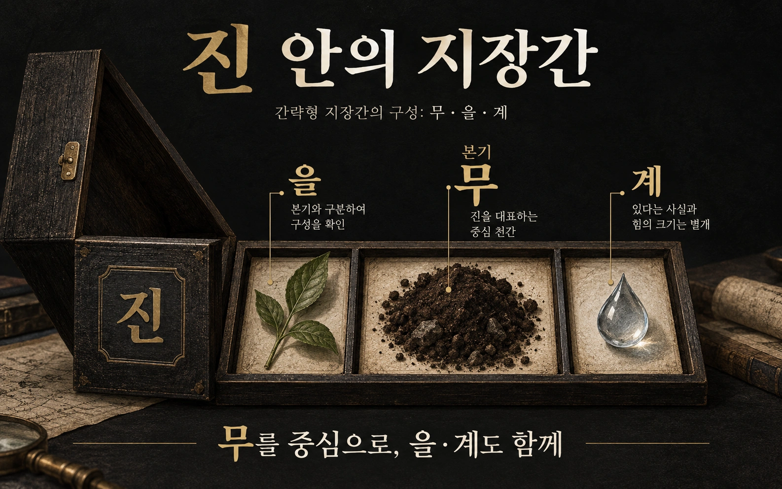 진 보관함을 열어 본기 무와 을·계를 구분한 구성 일러스트