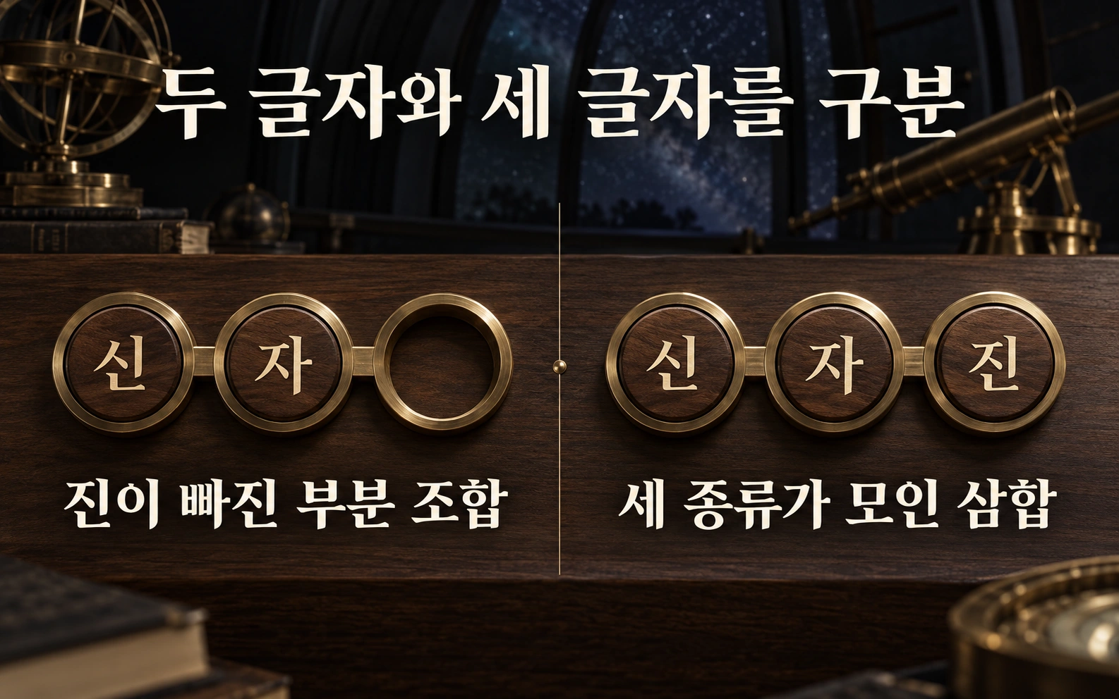 신과 자만 있는 부분 조합과 신자진 세 종류가 모인 상태 비교