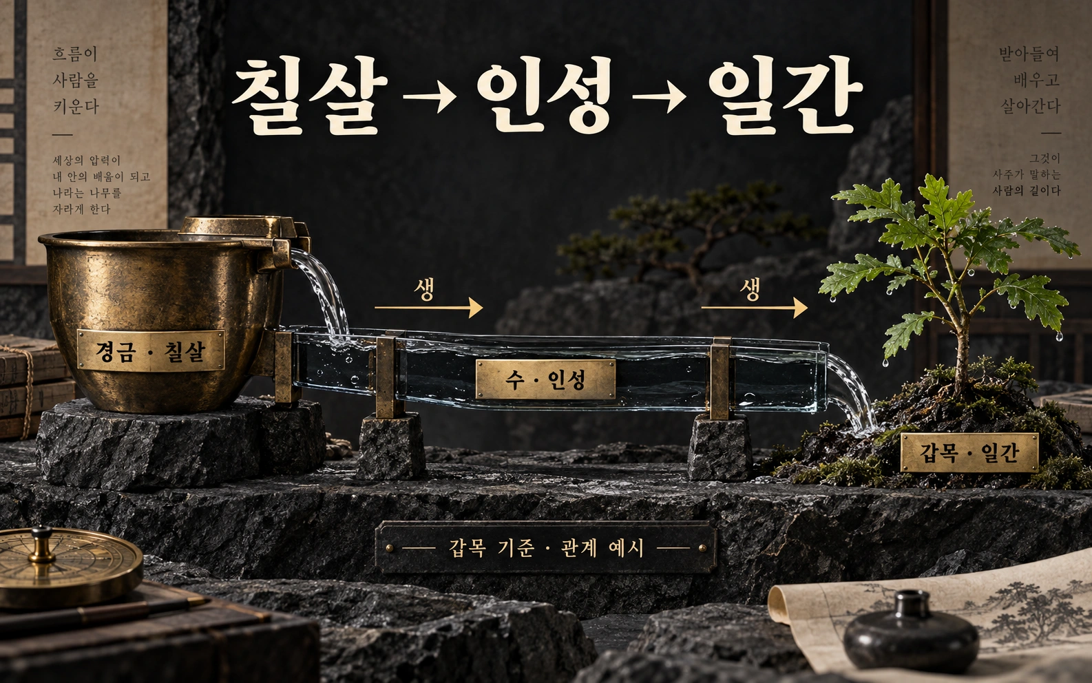 경금 칠살이 수 인성을 생하고 수가 갑목 일간을 생하는 경로
