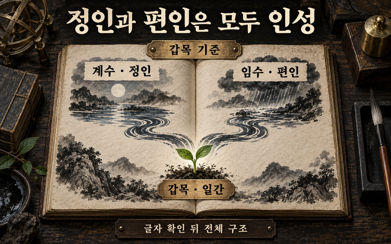 갑목 기준 정인 계수와 편인 임수가 모두 인성에 포함되는 설명