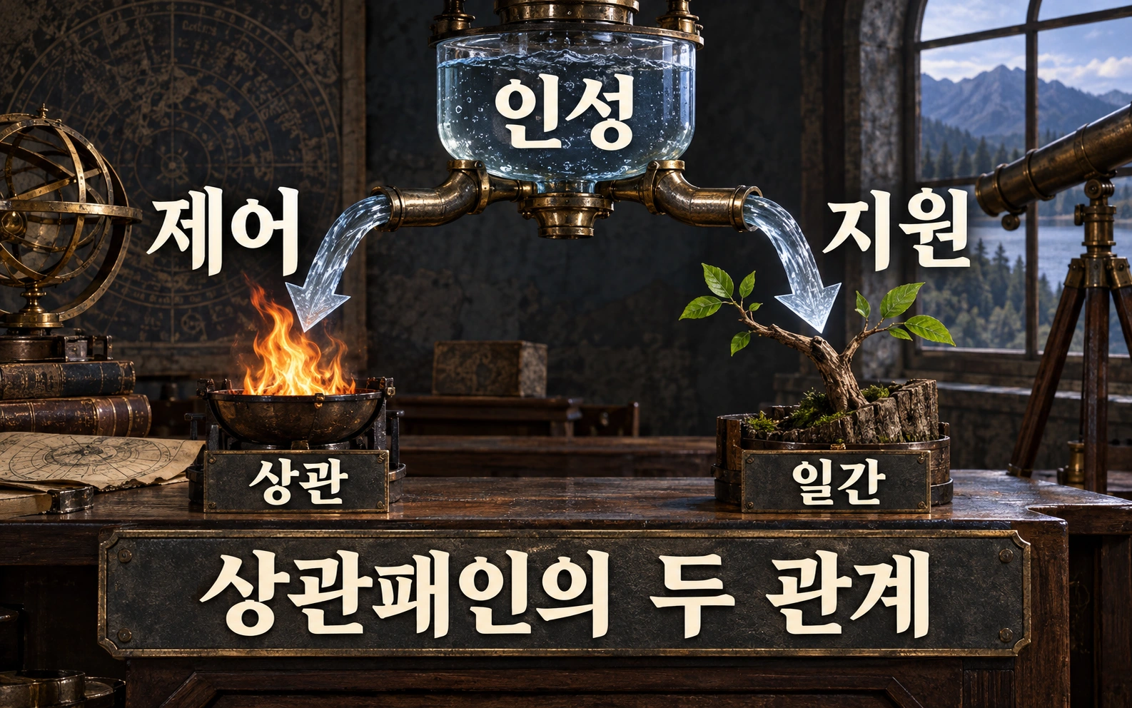 인성이 상관을 제어하고 일간을 지원하는 두 방향을 분리한 그림