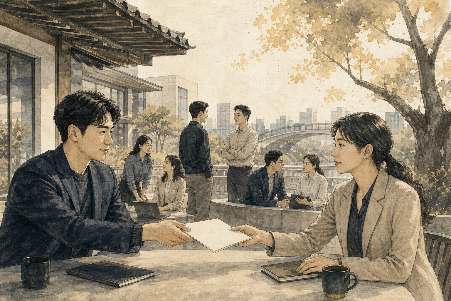 현대 직장에서 사람들이 문서와 역할을 나누며 신뢰를 쌓는 월덕귀인의 현실적 의미