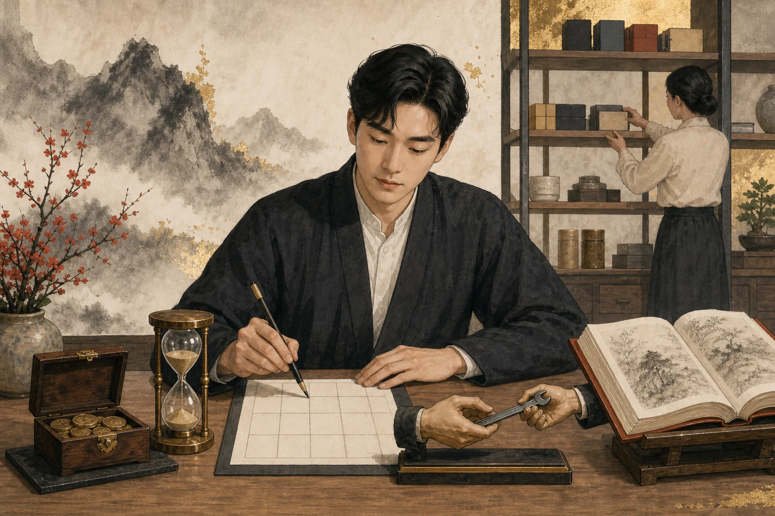 예산과 일정과 도움 목록을 정리하며 부족한 자원을 하나씩 채우는 사람의 그림