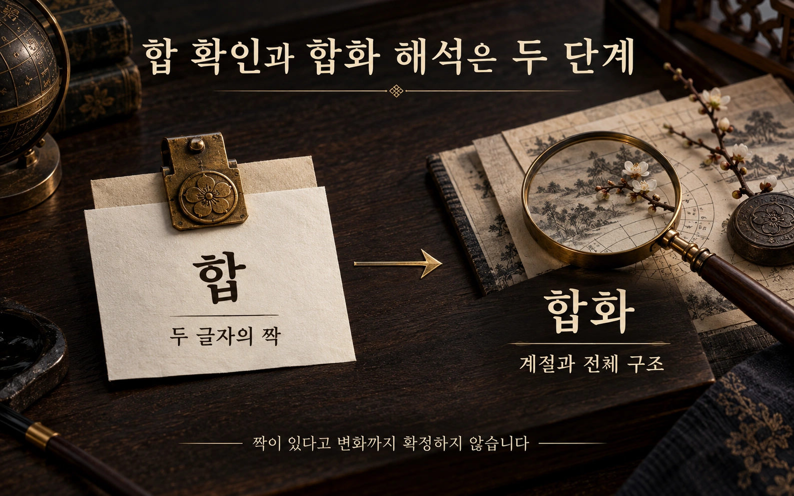 육합의 짝 확인과 계절 전체 구조를 살피는 합화 해석을 나눈 두 단계